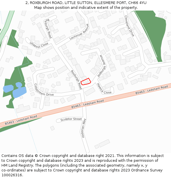 2, ROXBURGH ROAD, LITTLE SUTTON, ELLESMERE PORT, CH66 4YU: Location map and indicative extent of plot