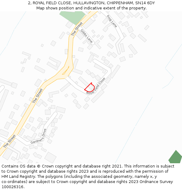 2, ROYAL FIELD CLOSE, HULLAVINGTON, CHIPPENHAM, SN14 6DY: Location map and indicative extent of plot