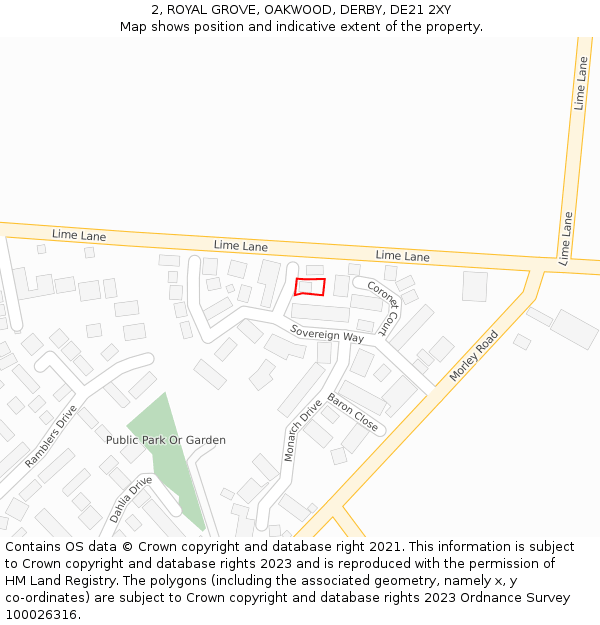 2, ROYAL GROVE, OAKWOOD, DERBY, DE21 2XY: Location map and indicative extent of plot