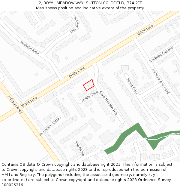 2, ROYAL MEADOW WAY, SUTTON COLDFIELD, B74 2FE: Location map and indicative extent of plot