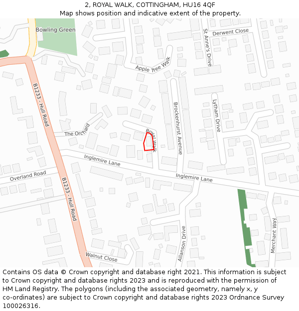 2, ROYAL WALK, COTTINGHAM, HU16 4QF: Location map and indicative extent of plot