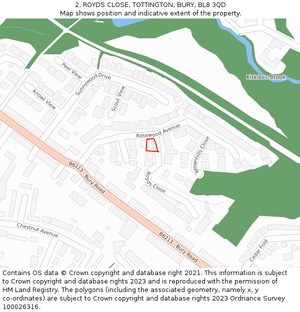 2, ROYDS CLOSE, TOTTINGTON, BURY, BL8 3QD: Location map and indicative extent of plot