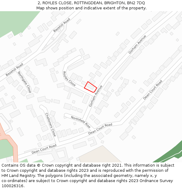 2, ROYLES CLOSE, ROTTINGDEAN, BRIGHTON, BN2 7DQ: Location map and indicative extent of plot