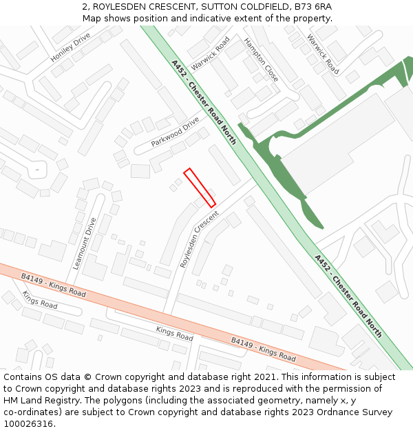 2, ROYLESDEN CRESCENT, SUTTON COLDFIELD, B73 6RA: Location map and indicative extent of plot
