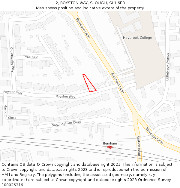 2, ROYSTON WAY, SLOUGH, SL1 6ER: Location map and indicative extent of plot