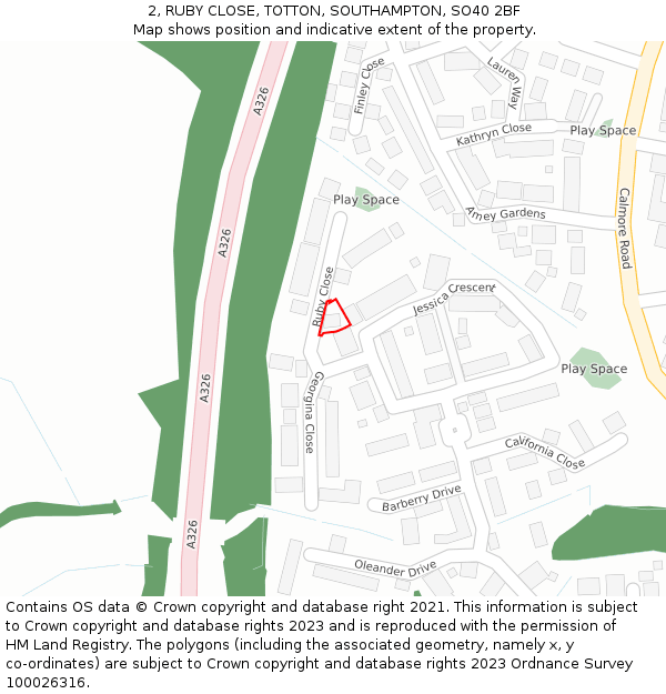 2, RUBY CLOSE, TOTTON, SOUTHAMPTON, SO40 2BF: Location map and indicative extent of plot