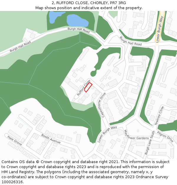 2, RUFFORD CLOSE, CHORLEY, PR7 3RG: Location map and indicative extent of plot