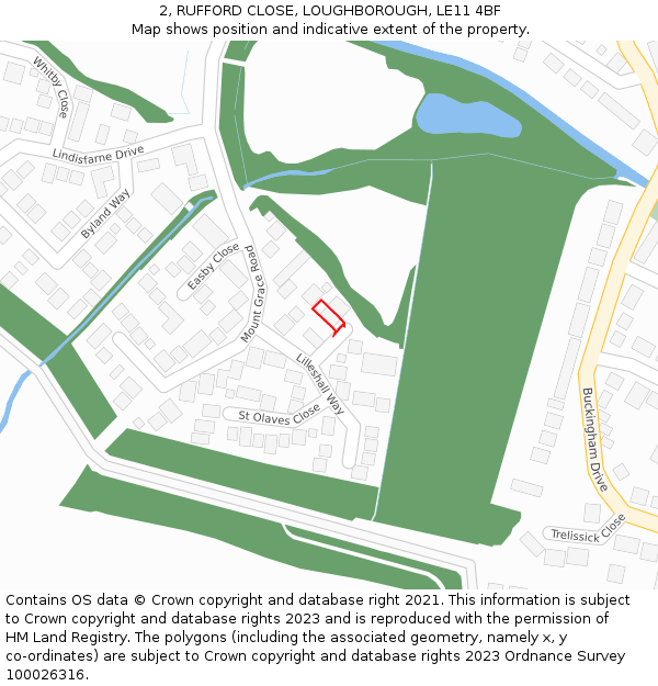 2, RUFFORD CLOSE, LOUGHBOROUGH, LE11 4BF: Location map and indicative extent of plot