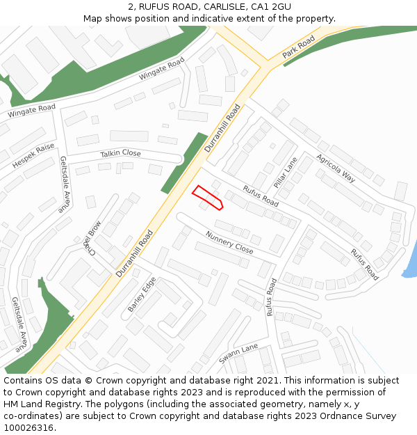 2, RUFUS ROAD, CARLISLE, CA1 2GU: Location map and indicative extent of plot
