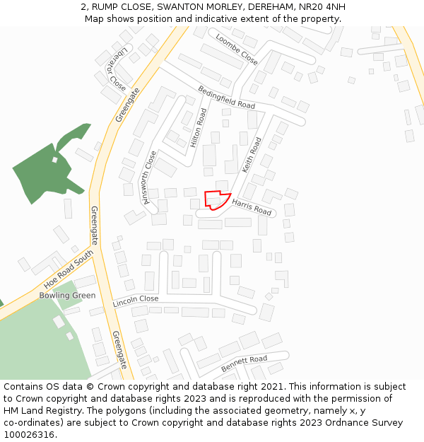 2, RUMP CLOSE, SWANTON MORLEY, DEREHAM, NR20 4NH: Location map and indicative extent of plot