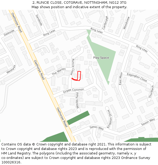 2, RUNCIE CLOSE, COTGRAVE, NOTTINGHAM, NG12 3TG: Location map and indicative extent of plot
