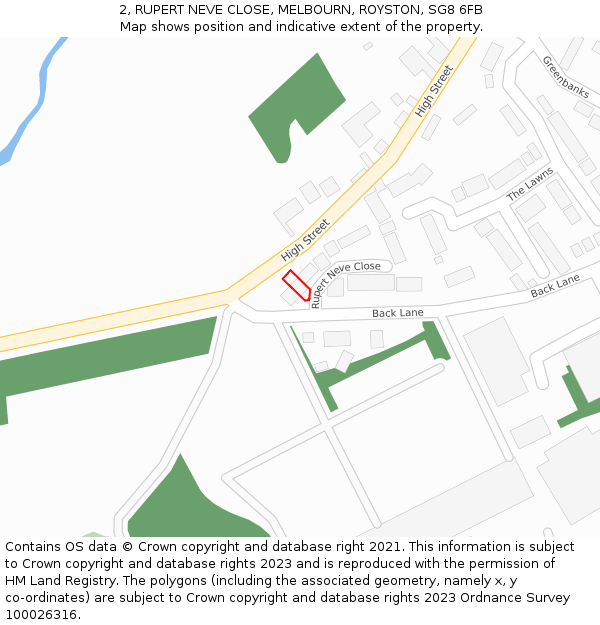 2, RUPERT NEVE CLOSE, MELBOURN, ROYSTON, SG8 6FB: Location map and indicative extent of plot