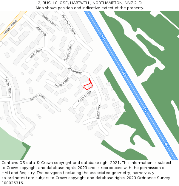 2, RUSH CLOSE, HARTWELL, NORTHAMPTON, NN7 2LD: Location map and indicative extent of plot