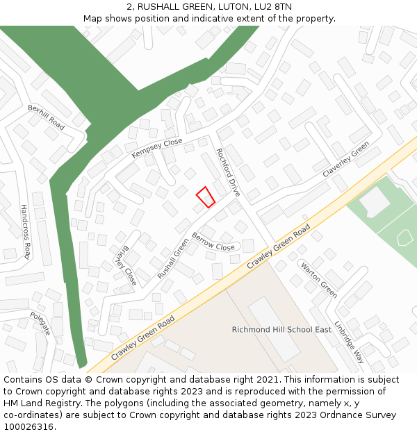 2, RUSHALL GREEN, LUTON, LU2 8TN: Location map and indicative extent of plot