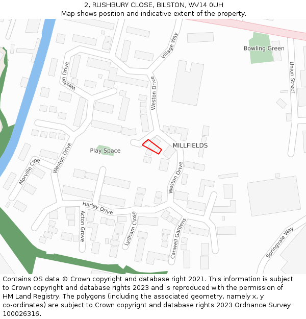 2, RUSHBURY CLOSE, BILSTON, WV14 0UH: Location map and indicative extent of plot