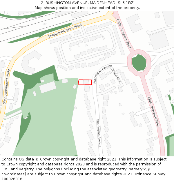 2, RUSHINGTON AVENUE, MAIDENHEAD, SL6 1BZ: Location map and indicative extent of plot