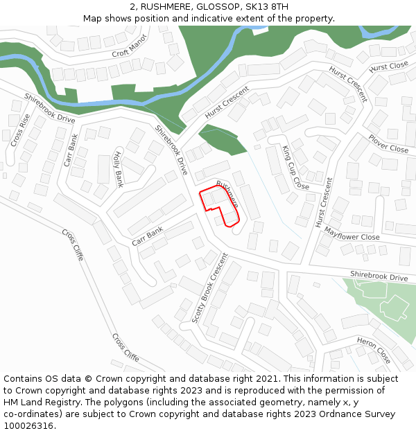 2, RUSHMERE, GLOSSOP, SK13 8TH: Location map and indicative extent of plot