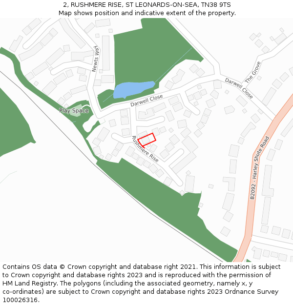 2, RUSHMERE RISE, ST LEONARDS-ON-SEA, TN38 9TS: Location map and indicative extent of plot