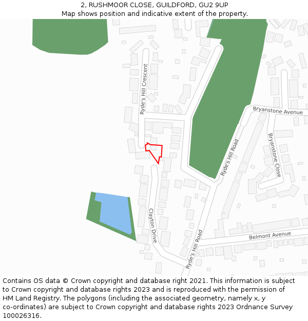 2, RUSHMOOR CLOSE, GUILDFORD, GU2 9UP: Location map and indicative extent of plot