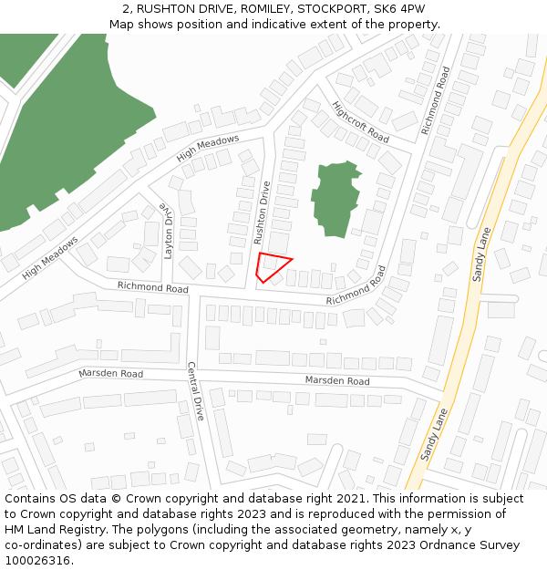 2, RUSHTON DRIVE, ROMILEY, STOCKPORT, SK6 4PW: Location map and indicative extent of plot