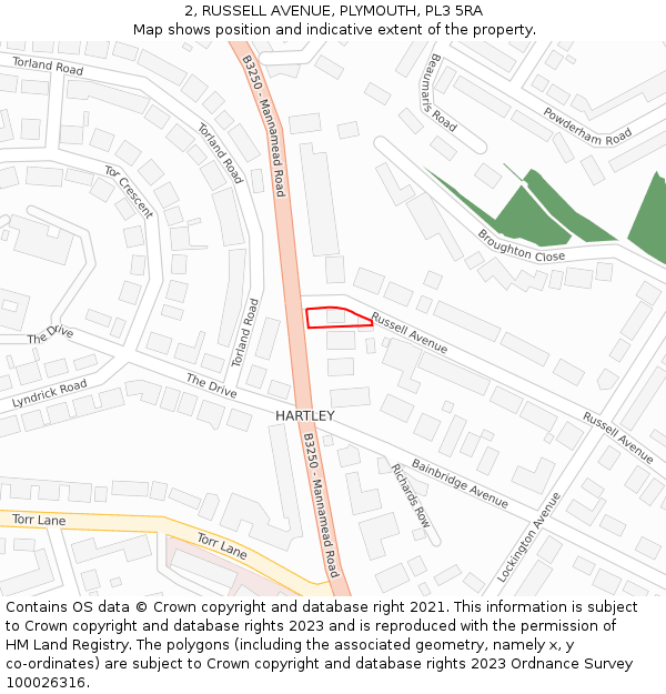 2, RUSSELL AVENUE, PLYMOUTH, PL3 5RA: Location map and indicative extent of plot