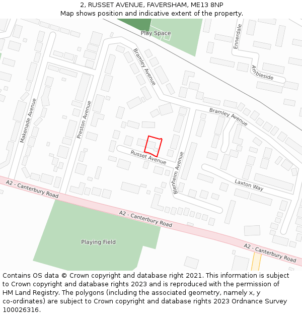 2, RUSSET AVENUE, FAVERSHAM, ME13 8NP: Location map and indicative extent of plot