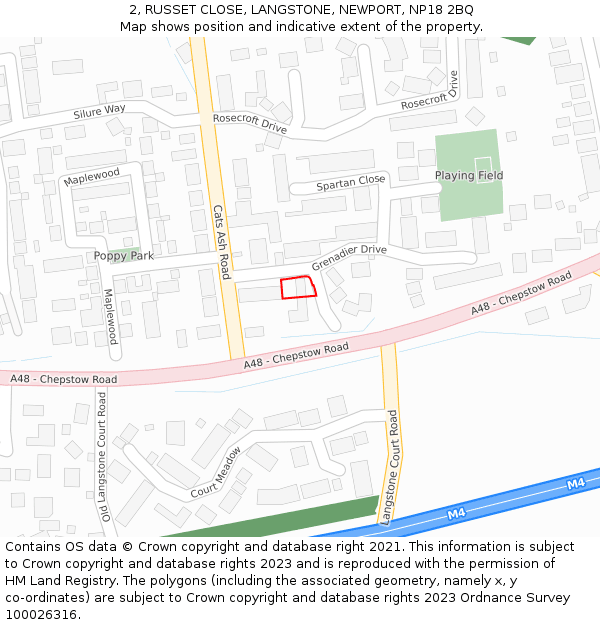 2, RUSSET CLOSE, LANGSTONE, NEWPORT, NP18 2BQ: Location map and indicative extent of plot