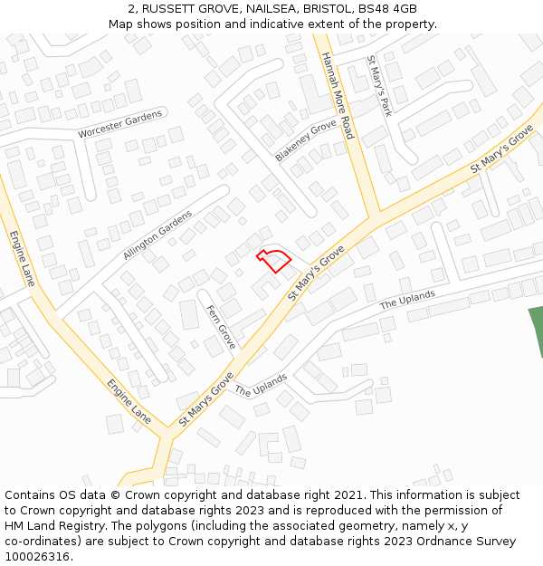 2, RUSSETT GROVE, NAILSEA, BRISTOL, BS48 4GB: Location map and indicative extent of plot