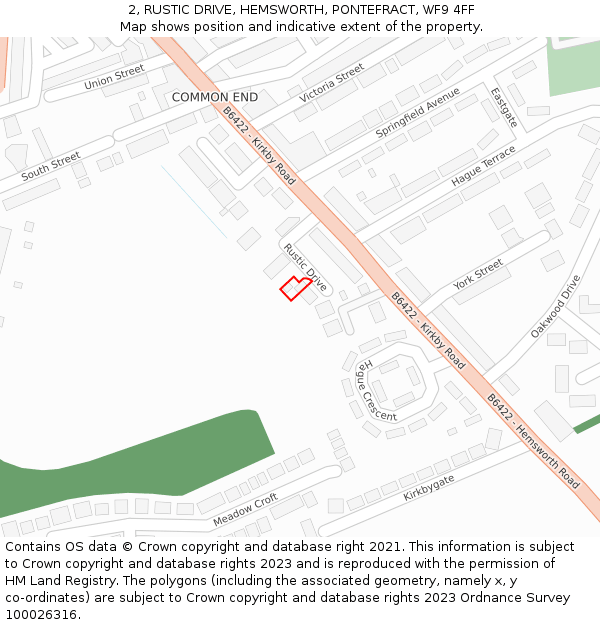 2, RUSTIC DRIVE, HEMSWORTH, PONTEFRACT, WF9 4FF: Location map and indicative extent of plot