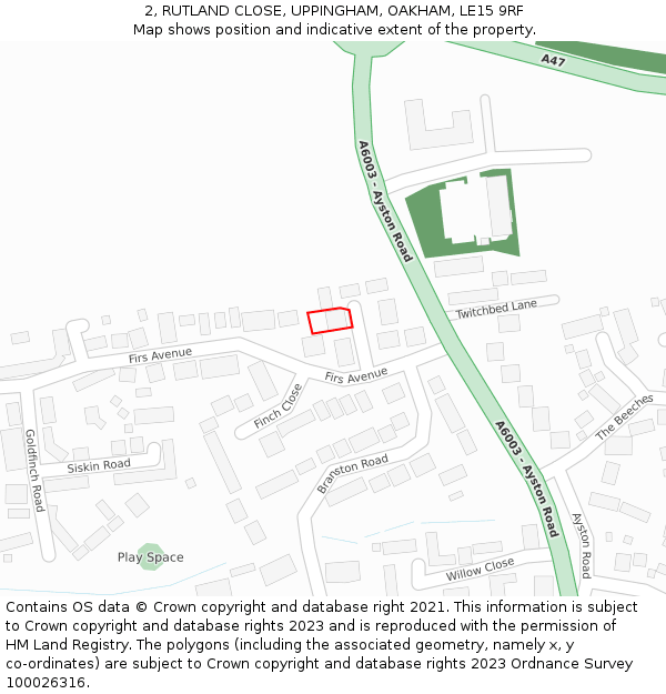 2, RUTLAND CLOSE, UPPINGHAM, OAKHAM, LE15 9RF: Location map and indicative extent of plot