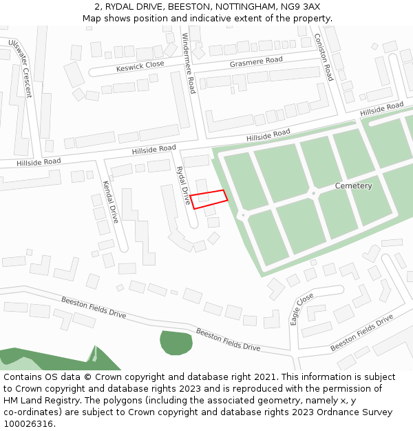 2, RYDAL DRIVE, BEESTON, NOTTINGHAM, NG9 3AX: Location map and indicative extent of plot