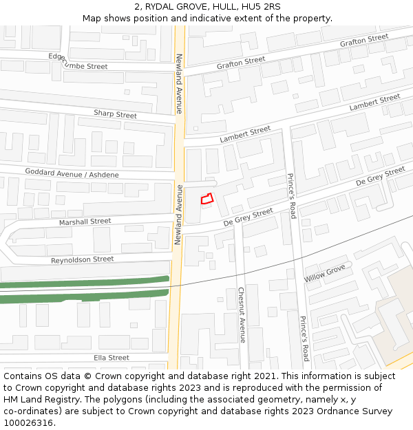 2, RYDAL GROVE, HULL, HU5 2RS: Location map and indicative extent of plot
