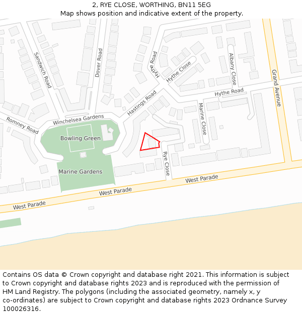 2, RYE CLOSE, WORTHING, BN11 5EG: Location map and indicative extent of plot