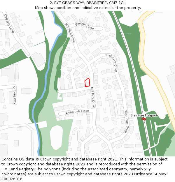 2, RYE GRASS WAY, BRAINTREE, CM7 1GL: Location map and indicative extent of plot