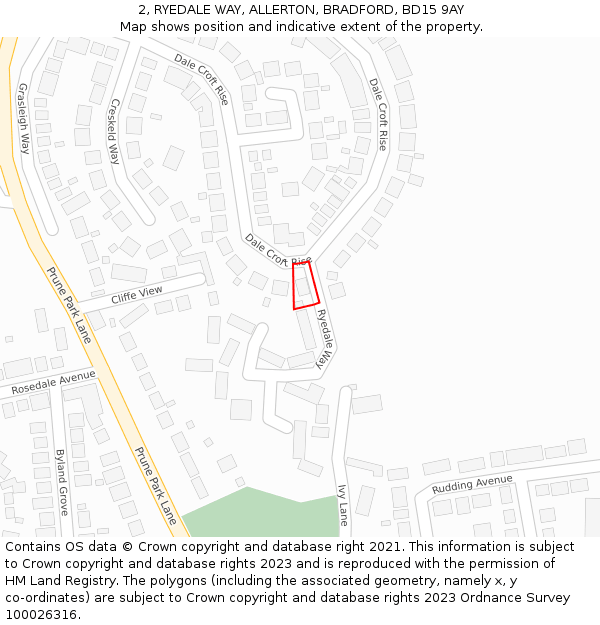 2, RYEDALE WAY, ALLERTON, BRADFORD, BD15 9AY: Location map and indicative extent of plot