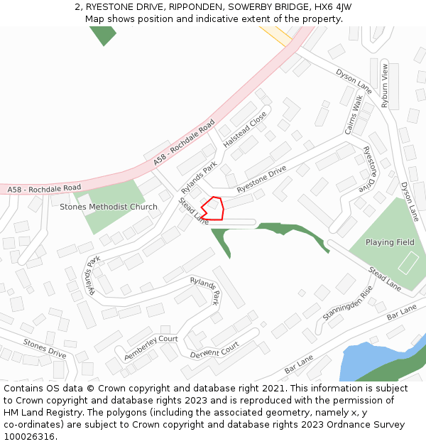 2, RYESTONE DRIVE, RIPPONDEN, SOWERBY BRIDGE, HX6 4JW: Location map and indicative extent of plot