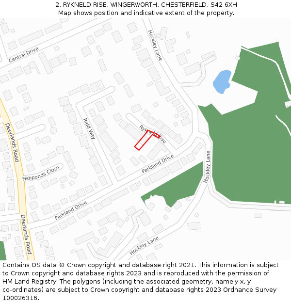 2, RYKNELD RISE, WINGERWORTH, CHESTERFIELD, S42 6XH: Location map and indicative extent of plot