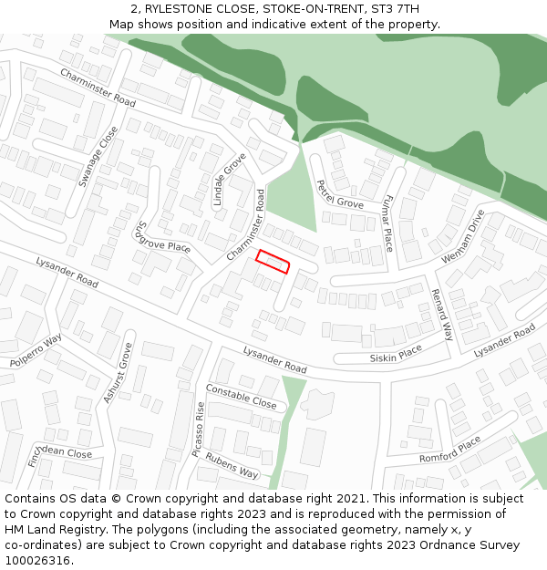 2, RYLESTONE CLOSE, STOKE-ON-TRENT, ST3 7TH: Location map and indicative extent of plot