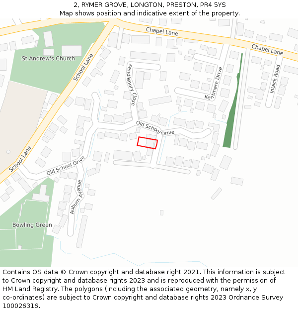 2, RYMER GROVE, LONGTON, PRESTON, PR4 5YS: Location map and indicative extent of plot