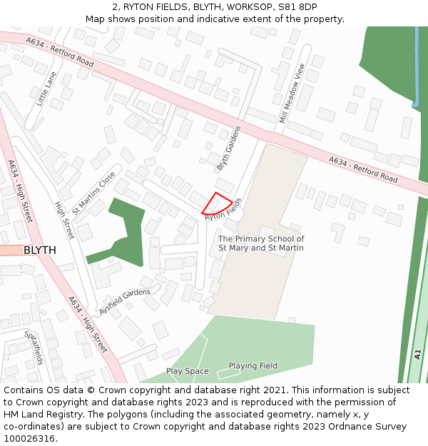 2, RYTON FIELDS, BLYTH, WORKSOP, S81 8DP: Location map and indicative extent of plot