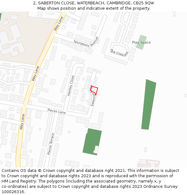 2, SABERTON CLOSE, WATERBEACH, CAMBRIDGE, CB25 9QW: Location map and indicative extent of plot