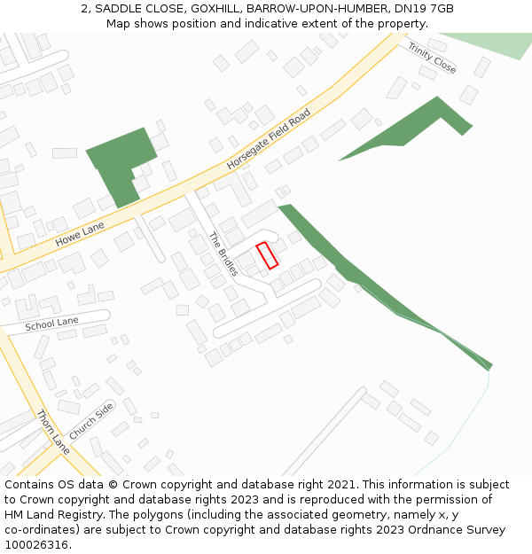 2, SADDLE CLOSE, GOXHILL, BARROW-UPON-HUMBER, DN19 7GB: Location map and indicative extent of plot