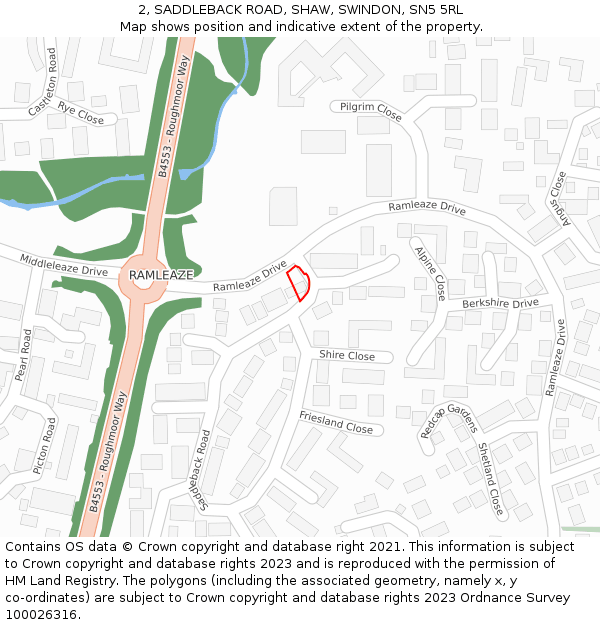 2, SADDLEBACK ROAD, SHAW, SWINDON, SN5 5RL: Location map and indicative extent of plot