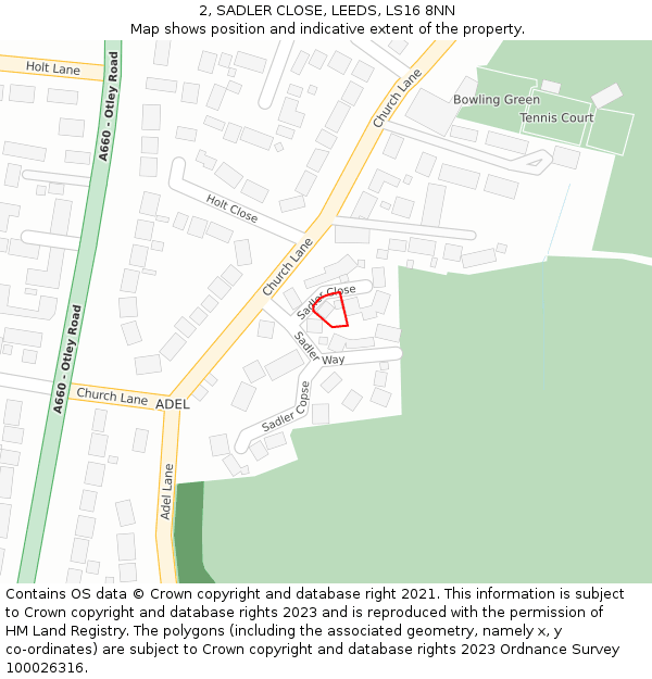 2, SADLER CLOSE, LEEDS, LS16 8NN: Location map and indicative extent of plot