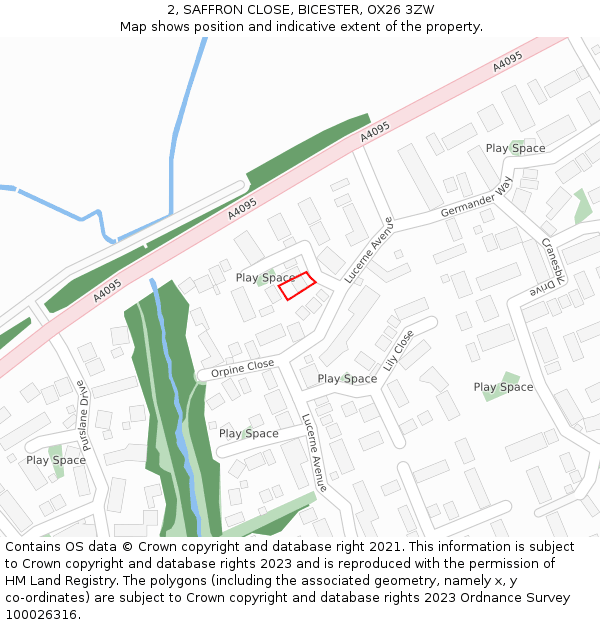 2, SAFFRON CLOSE, BICESTER, OX26 3ZW: Location map and indicative extent of plot