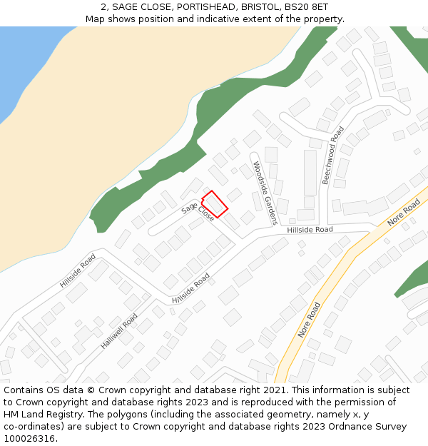 2, SAGE CLOSE, PORTISHEAD, BRISTOL, BS20 8ET: Location map and indicative extent of plot