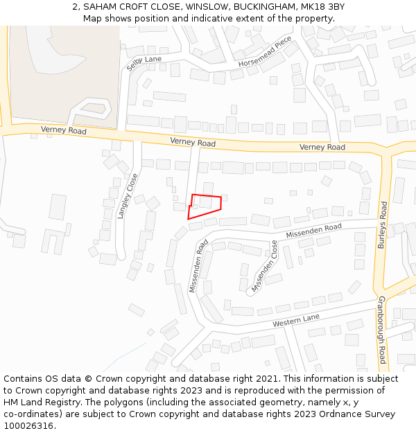 2, SAHAM CROFT CLOSE, WINSLOW, BUCKINGHAM, MK18 3BY: Location map and indicative extent of plot