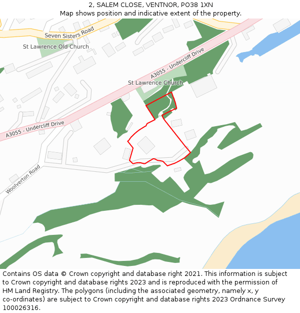 2, SALEM CLOSE, VENTNOR, PO38 1XN: Location map and indicative extent of plot