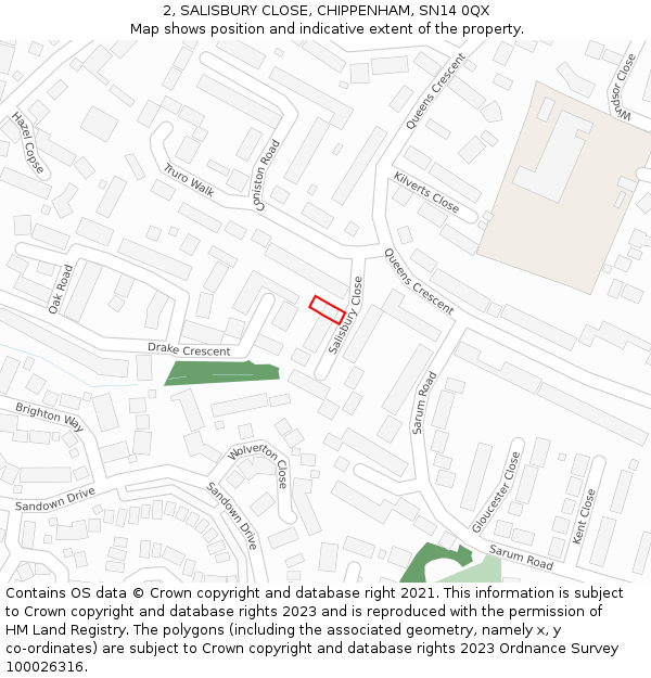2, SALISBURY CLOSE, CHIPPENHAM, SN14 0QX: Location map and indicative extent of plot