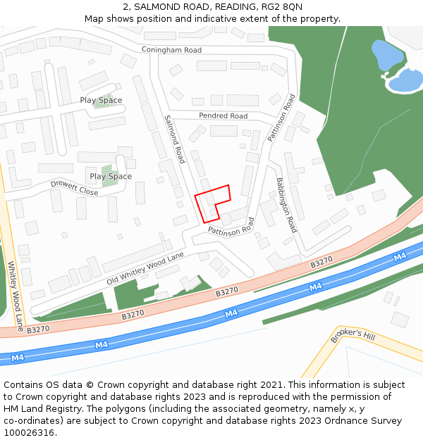 2, SALMOND ROAD, READING, RG2 8QN: Location map and indicative extent of plot